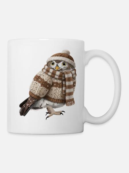 Eule im Strickpullover Vogel Weihnachten Gemütlich - Tasse - Weiß