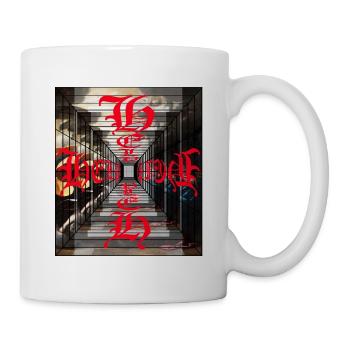 Rote gotische Hieroglyphen im Perspektivtunnel - Tasse - Weiß - Rechts