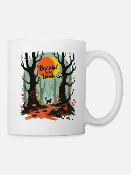 Bewitched by the Woods Schwarze Katze Herbst Mond - Tasse - Weiß