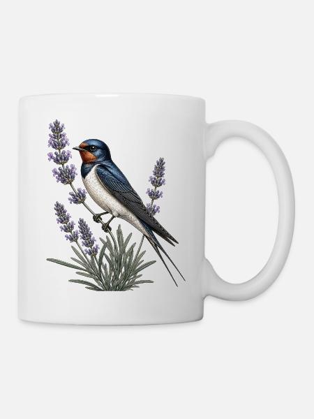Barn Swallow auf Lavendel - Tasse - Weiß