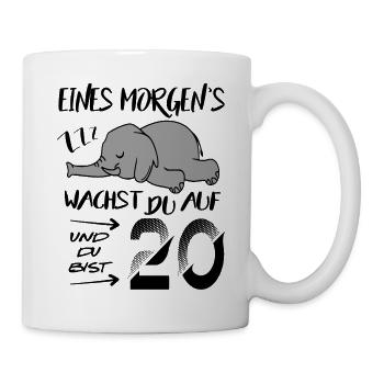 20. Geburtstag Elefant wacht auf ZZZ Schlafen Fun - Tasse - Weiß - Rechts
