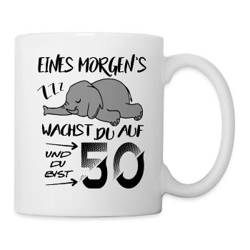 50. Geburtstag Elefant wacht auf ZZZ Schlafen Fun - Tasse - Weiß - Rechts