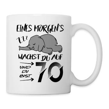 70. Geburtstag Elefant wacht auf ZZZ Schlafen Fun - Tasse - Weiß - Rechts