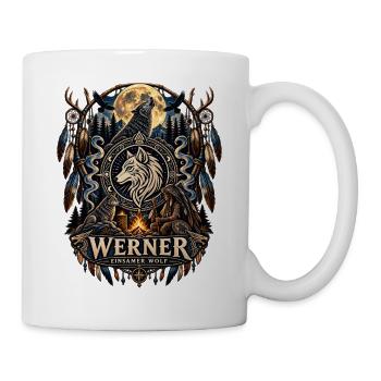 Werner Einsamer Wolf Mystik Fantasy Design - Tasse - Weiß - Rechts