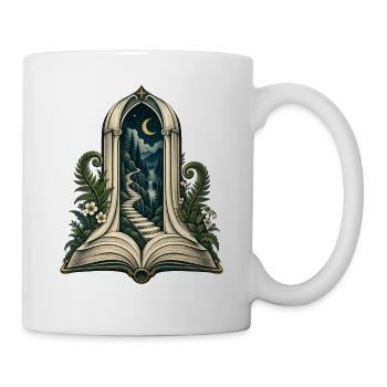 Mondbeschienene Treppe durch offenes Buch - Tasse - Weiß - Rechts