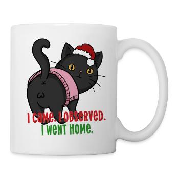 Weihnachtskatze, Weihnachtsmütze Heimlicher Weihnachtshumor - Tasse - Weiß - Rechts