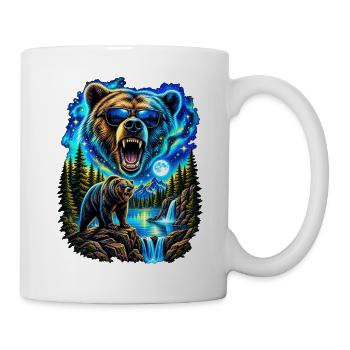 Neonbär unter blauem Mond - Tasse - Weiß - Rechts