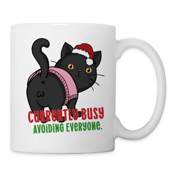 Lustige weihnachtliche Introvertierte Katze, die eifrig ausweicht - Tasse - Weiß - Rechts