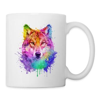 Wolf Aquarell Illustration - Tasse - Weiß - Rechts