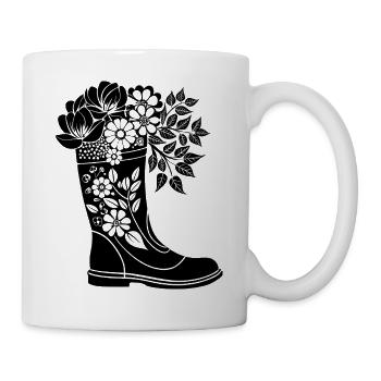 Regenstiefel mit Blumen - Tasse - Weiß - Rechts