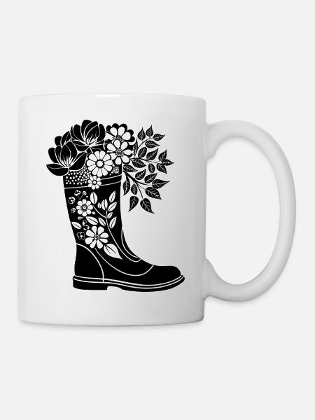 Regenstiefel mit Blumen - Tasse - Weiß