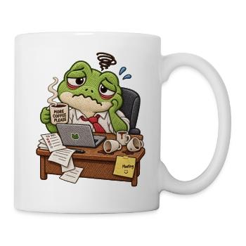 Gestresster Frosch im Büro - Tasse - Weiß - Rechts