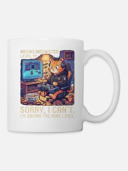 Meowster Level 99 Katzengamer - Tasse - Weiß