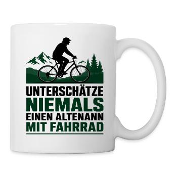 Altenmann auf Mountainbike im Wald - Tasse - Weiß - Rechts