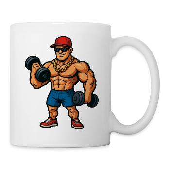 Bodybuilder Cartoon Muskelheld - Tasse - Weiß - Rechts