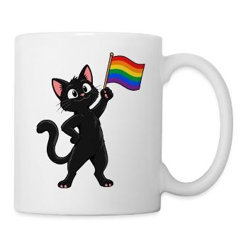 Pride-Katze mit Regenbogenflagge – Vielfalt - Tasse - Weiß - Rechts
