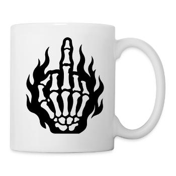 Skelett Mittelfinger Hand Flammen Schwarz - Tasse - Weiß - Rechts