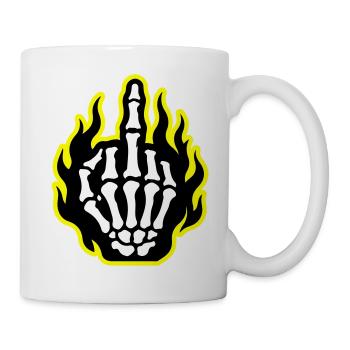 Skelett Mittelfinger Hand Flammen Gelb - Tasse - Weiß - Rechts