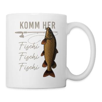 Komm her Fischi Angler Rute Karpfen Wasser - Tasse - Weiß - Rechts