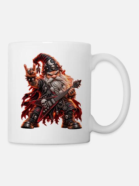 Heavy Metal Zwerg – Rocker mit E-Gitarre - Tasse - Weiß