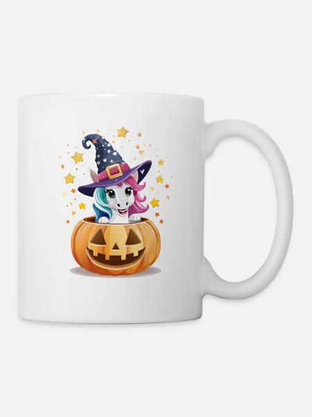 Süßes Halloween Kürbis Einhorn für Kinder - Tasse - Weiß