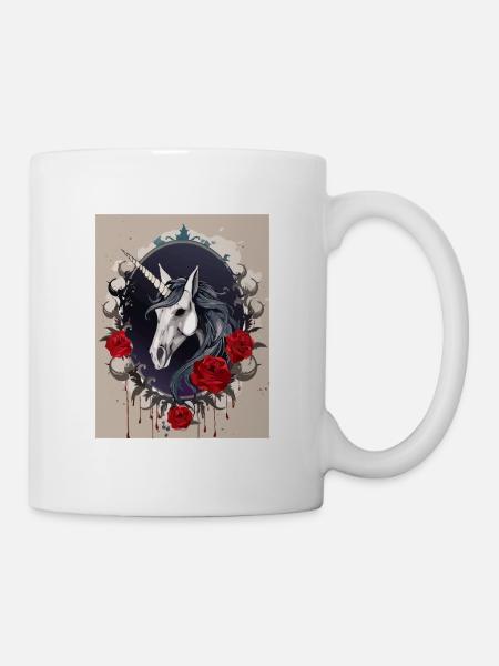 Dark Gothic Einhorn mit Rosen - Tasse - Weiß