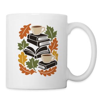 Herbstbücher und Kaffee Herbstlesen Gemütliche Blätter - Tasse - Weiß - Rechts