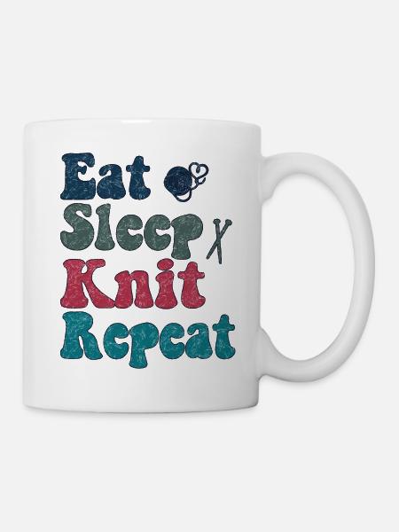 Stricken - Eat Sleep Knit Repeat - Tasse - Weiß