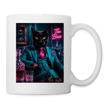 Katze im türkisfarbenen Anzug - Tasse - Weiß - Rechts