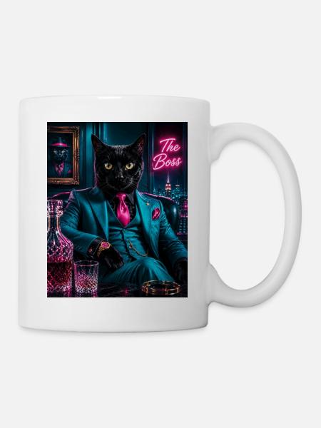 Katze im türkisfarbenen Anzug - Tasse - Weiß