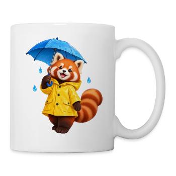 Regenmantel-Rotpanda mit Regenschirm - Tasse - Weiß - Rechts