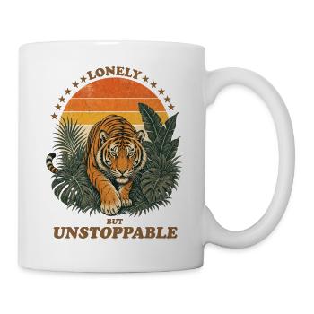 Lonely But Unstoppable - Retro Tiger - Tasse - Weiß - Rechts