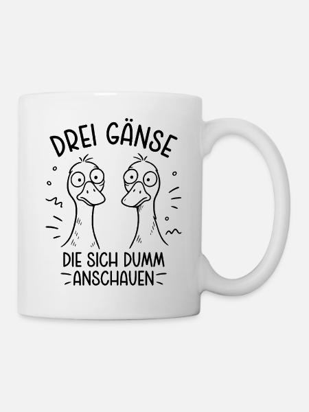 Drei Gänse die sich dumm anschauen - Dumme Gans - Tasse - Weiß