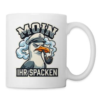 Moin Ihr Spacken - Lustige Möwe Kapitän - Tasse - Weiß - Rechts