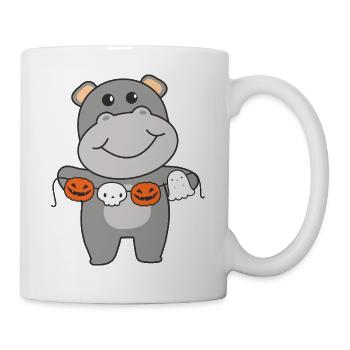 Hippo Happy Halloween Kürbis Fledermaus Kostüm - Tasse - Weiß - Rechts