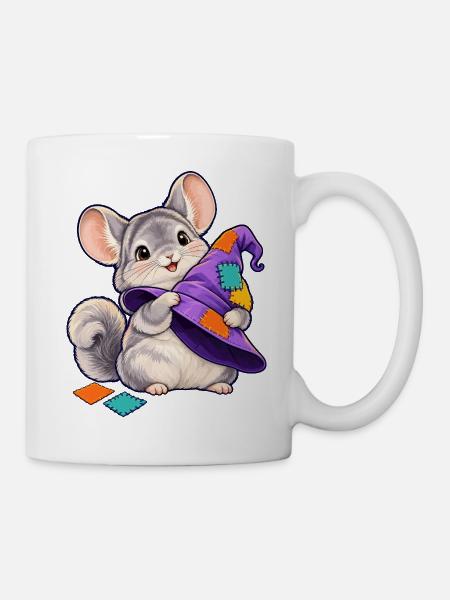 Patchwork-Maus mit bunter Kapuze - Tasse - Weiß