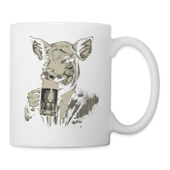 Gentleman-Schwein trinkt Bier - Tasse - Weiß - Rechts