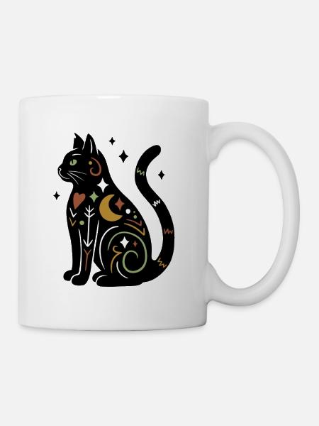 Magische Katze - Schwarz Bunt mit Sternen - Tasse - Weiß