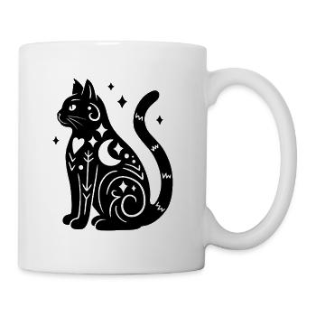 Magische Katze - Schwarz mit Sternen - Tasse - Weiß - Rechts