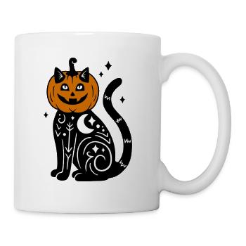 Halloween Katze Kürbiskostüm - Mit Sternen - Tasse - Weiß - Rechts