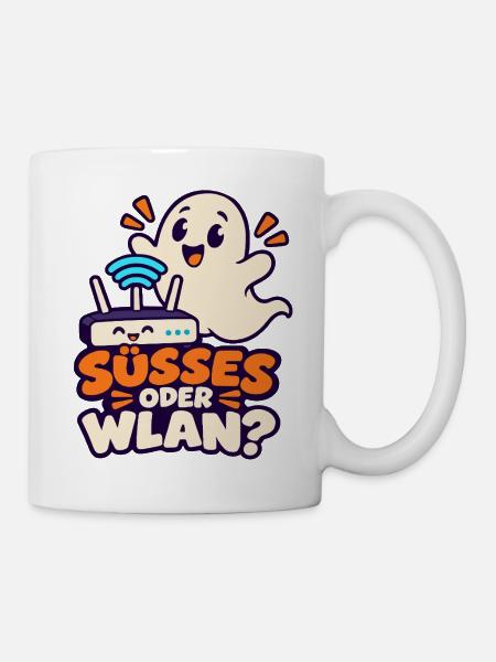 Halloween-Geist – Süßes oder WLAN? - Tasse - Weiß