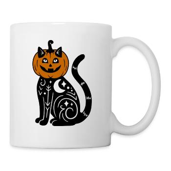 Halloween Katze Kürbiskostüm - Tasse - Weiß - Rechts