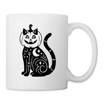 Halloween Katze Kürbiskostüm - SW - Tasse - Weiß - Rechts