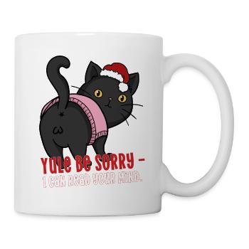Wütende Weihnachtskatze Yule Sei Entschuldigung, Gedankenleser - Tasse - Weiß - Rechts