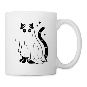 Halloween Katze Gespenst - SW mit Sternen - Tasse - Weiß - Rechts