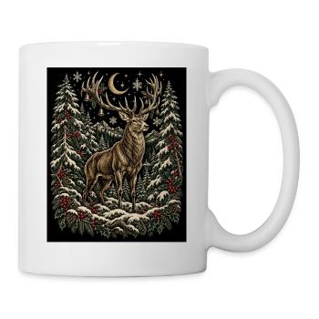 Winterhirsch im mondbeschienenen Schneewald - Tasse - Weiß - Rechts