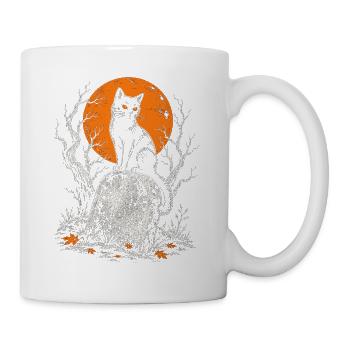 Schwarze Katze auf dem Grabstein im Vollmond - Tasse - Weiß - Rechts