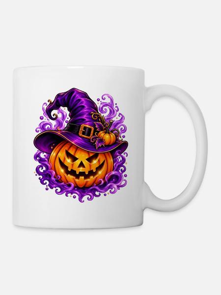 Halloween-Zauberhut Kürbis - Tasse - Weiß