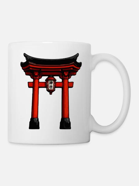 Roter Torii mit Laterne - Tasse - Weiß