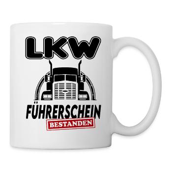 LKW  Führerschein bestanden Sprüche Lastwagen - Tasse - Weiß - Rechts